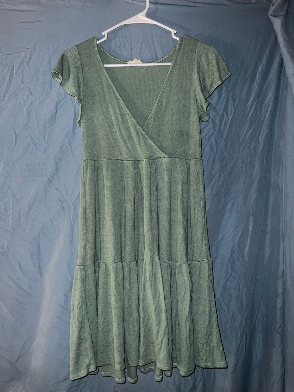 See You Monday Sage Green Tiered Wrap Midi Dress